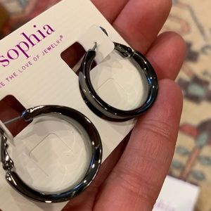 Hoop earrings, hematite finish